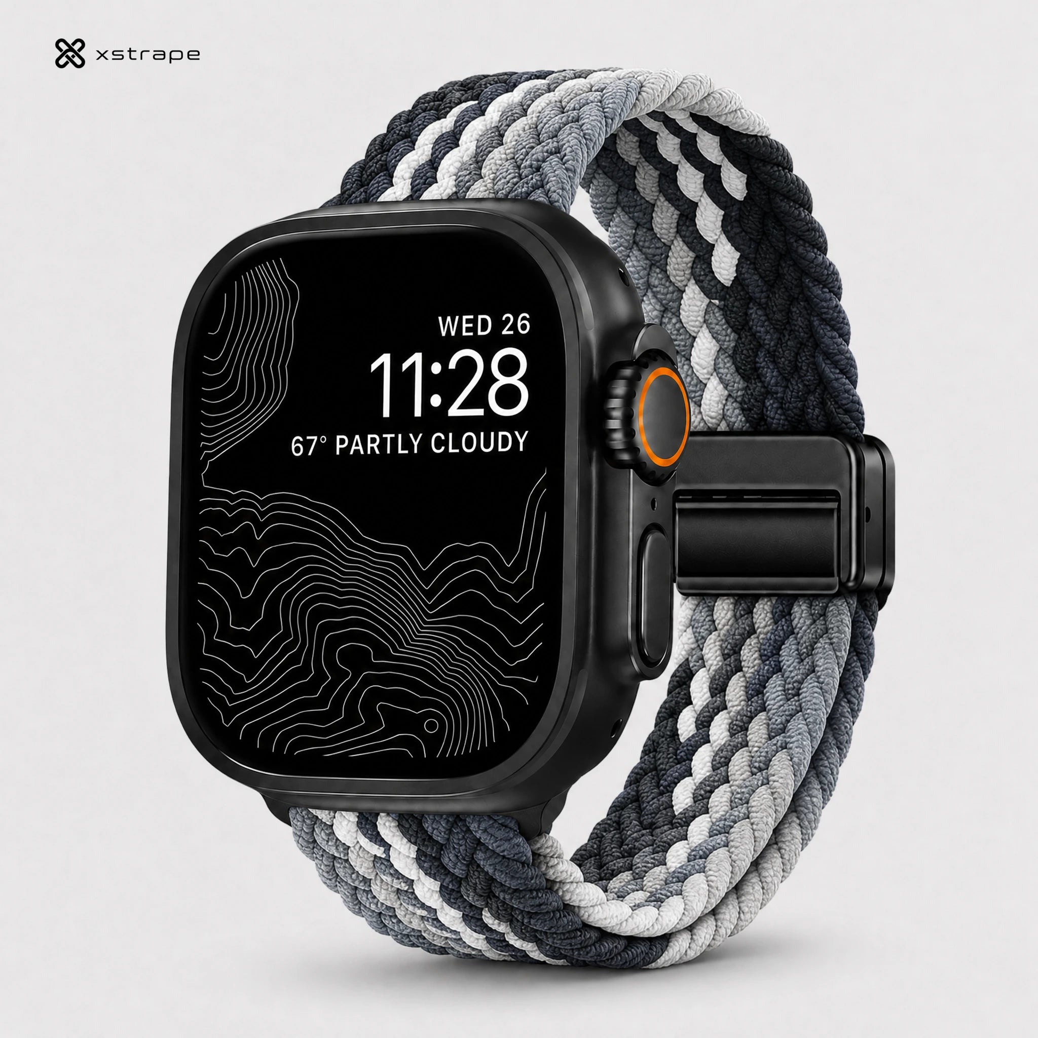 Braided Solo Loop Apple Watch Band - Black Gray White Stretch Nylon Strap
