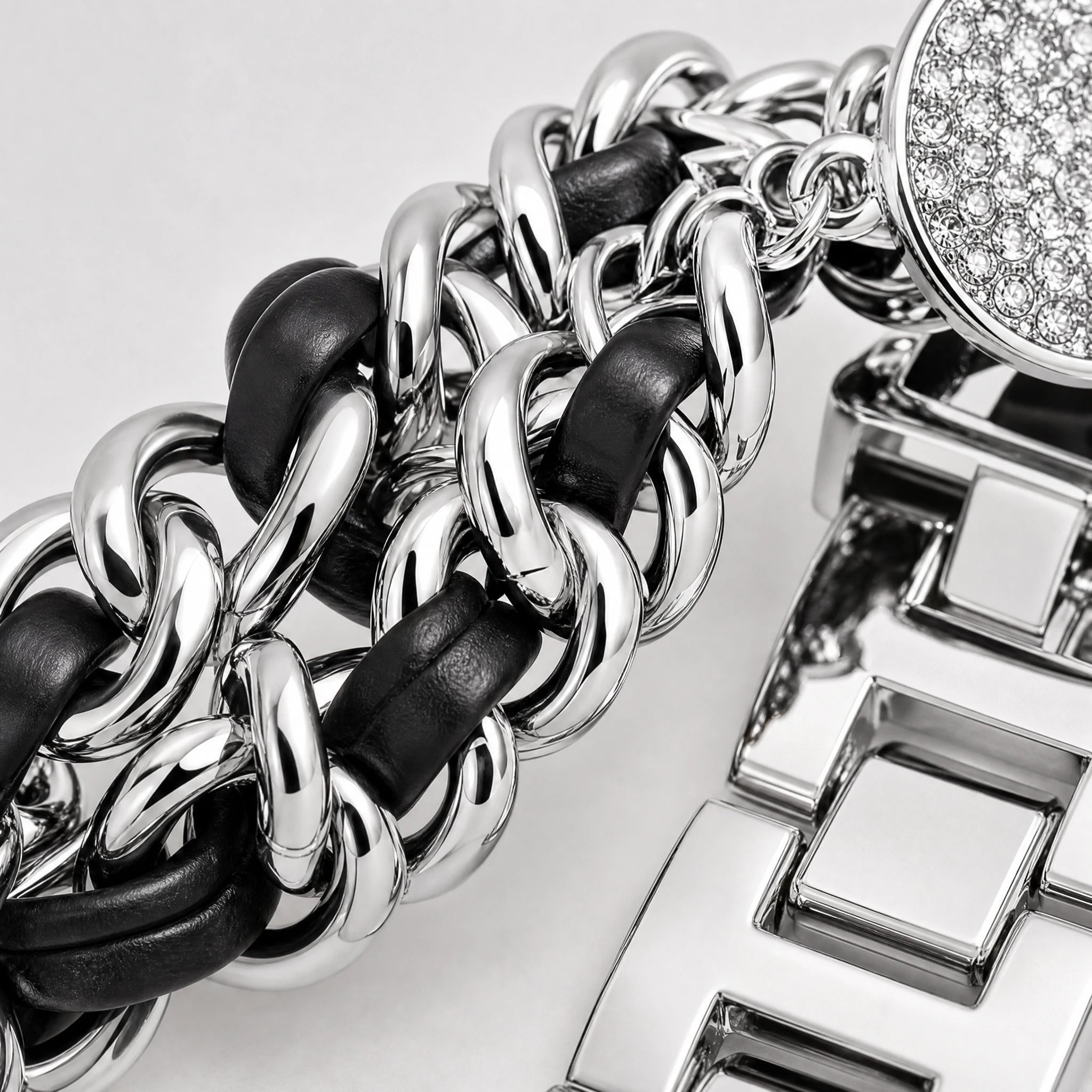 Luxury Silver Charm Apple Watch Band with Rhinestone Heart Chain Bracelet