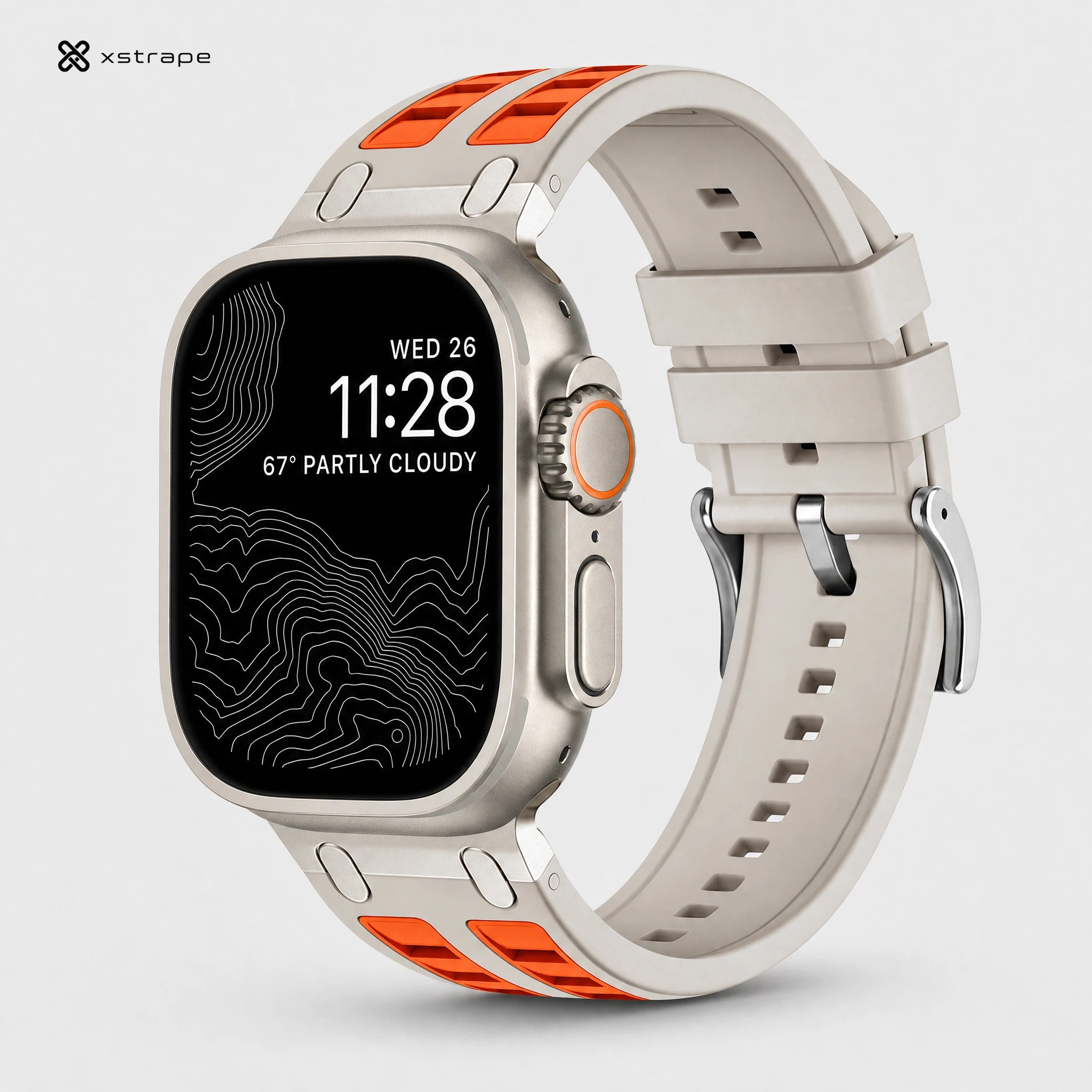 Rugged Silicone Sport Band for Apple Watch Ultra - Sand Beige with Orange Accents