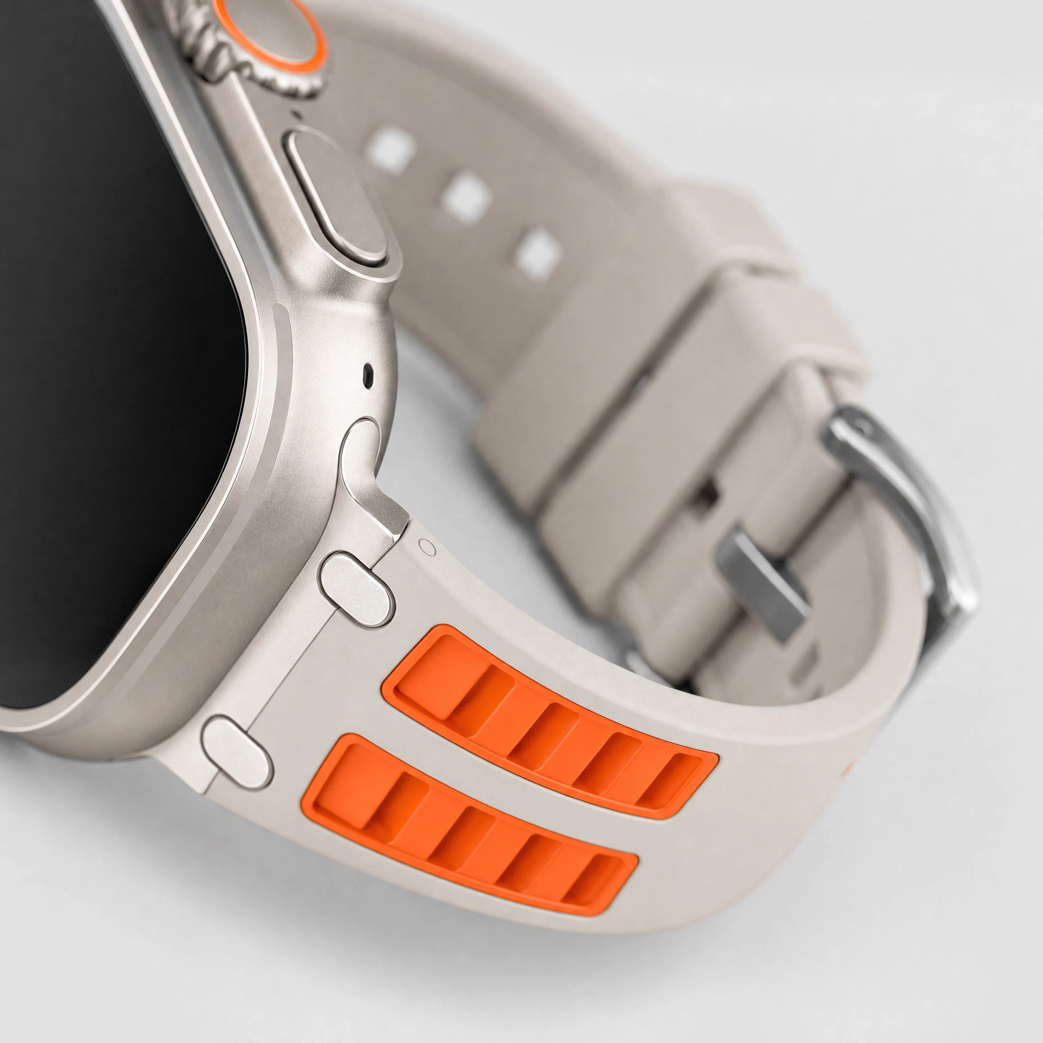 Rugged Silicone Sport Band for Apple Watch Ultra - Sand Beige with Orange Accents