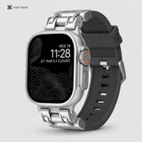 xstrape Rugged Titanium-Style Apple Watch Ultra Case Band with Black Silicone Strap