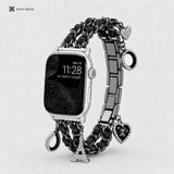 xstrape Luxury Black Chain Apple Watch Band with Rhinestone Heart & Eiffel Tower Charms