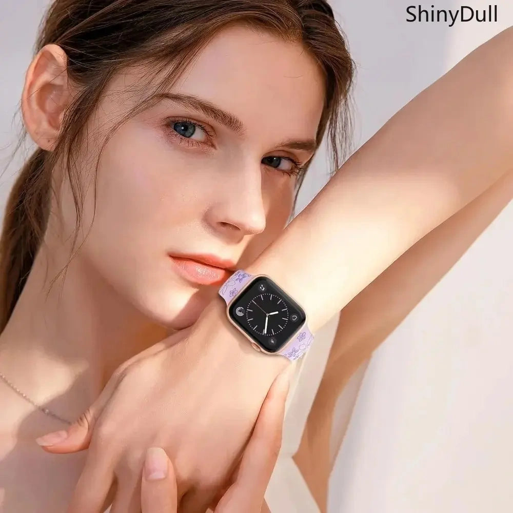 Engraved Silicone Smart Watch Band - Stylish Women’s Multi-Size Sports Wristband, Wearable Accessory (38-49mm, Compatible with Series & Ultra Models) (main image)