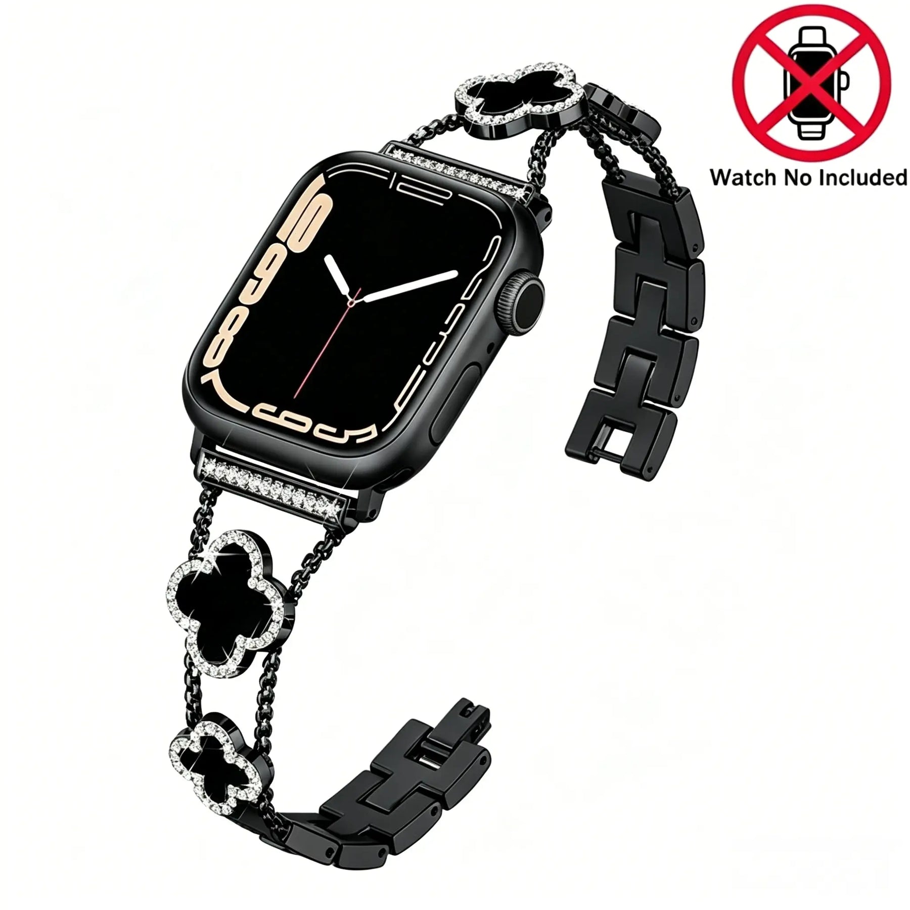 KALERI Black Shell Clover Slim Metal Bracelet for iWatch(Band Only) - Business & Dressy Strap, Compatible with Ultra 2/Ultra/Series 10-1/SE/SE2 (38-49mm) | For Women (Watch Not Included) - Color black (variant image)