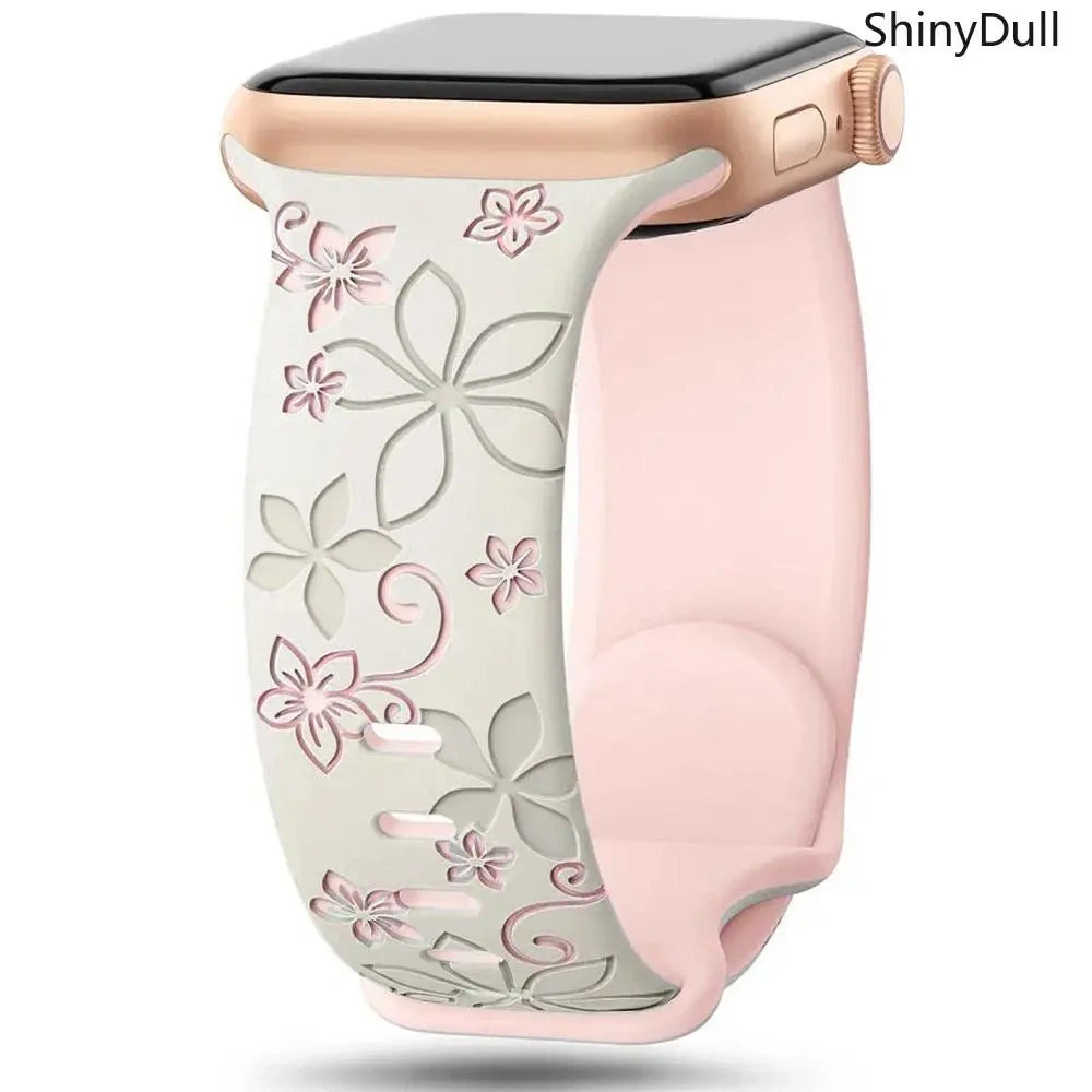 Engraved Silicone Smart Watch Band - Stylish Women’s Multi-Size Sports Wristband, Wearable Accessory (38-49mm, Compatible with Series & Ultra Models) - Color cream pink (variant image)