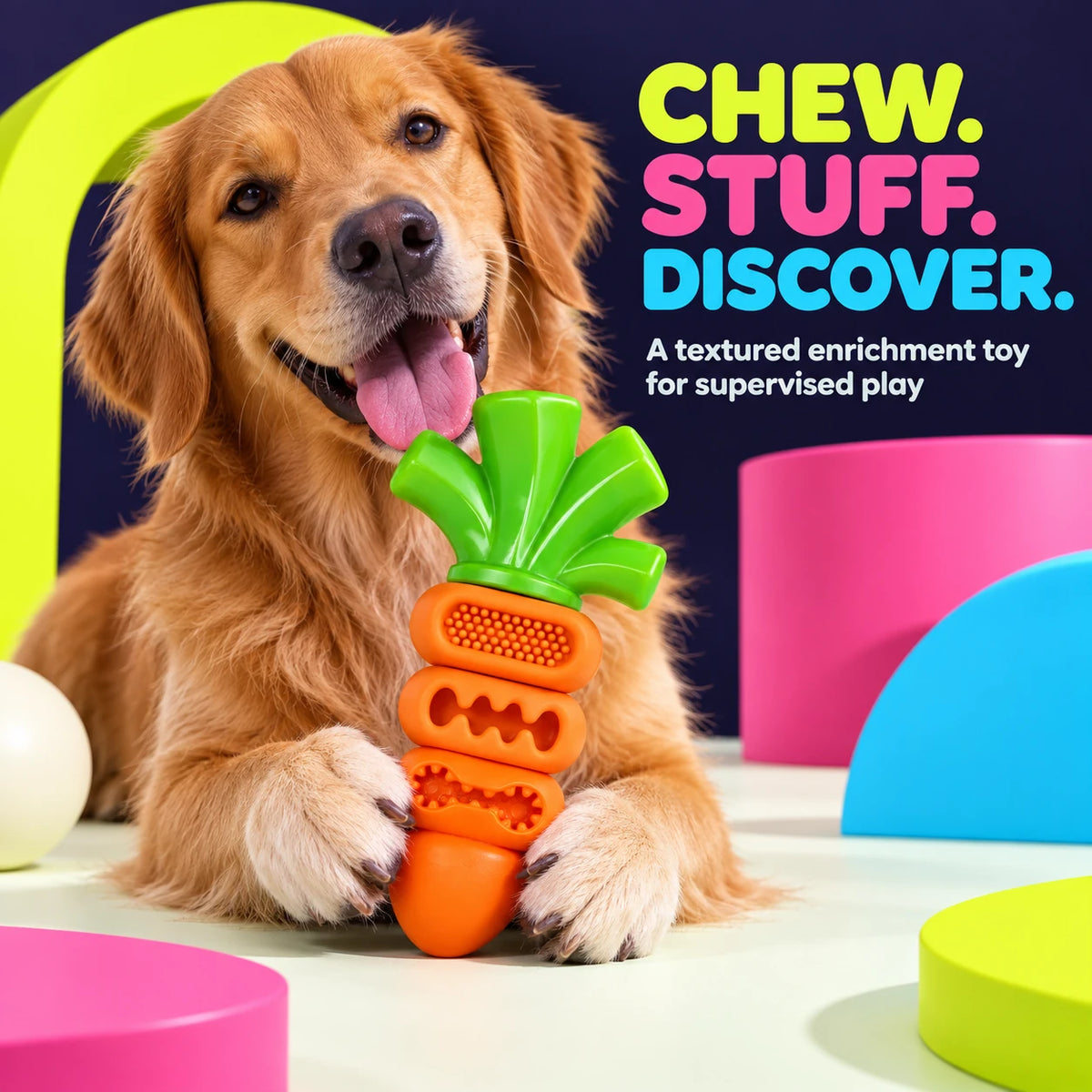 Stuffable carrot dog chew toy hero image