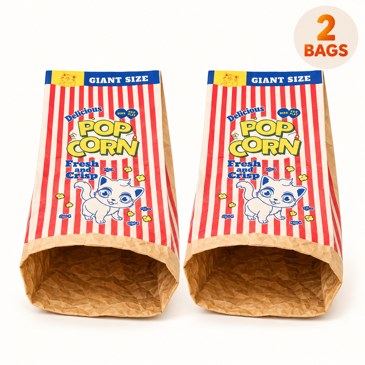 Two large kraft paper crinkle cat hideout bags