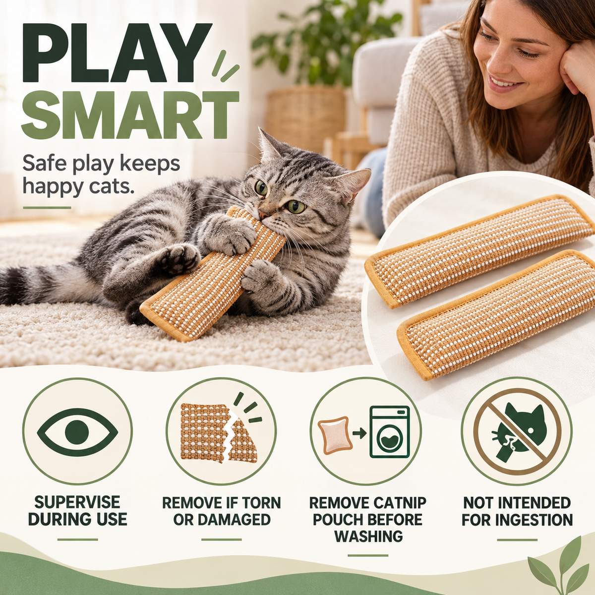 Supervised play and sisal cat toy safety guidance