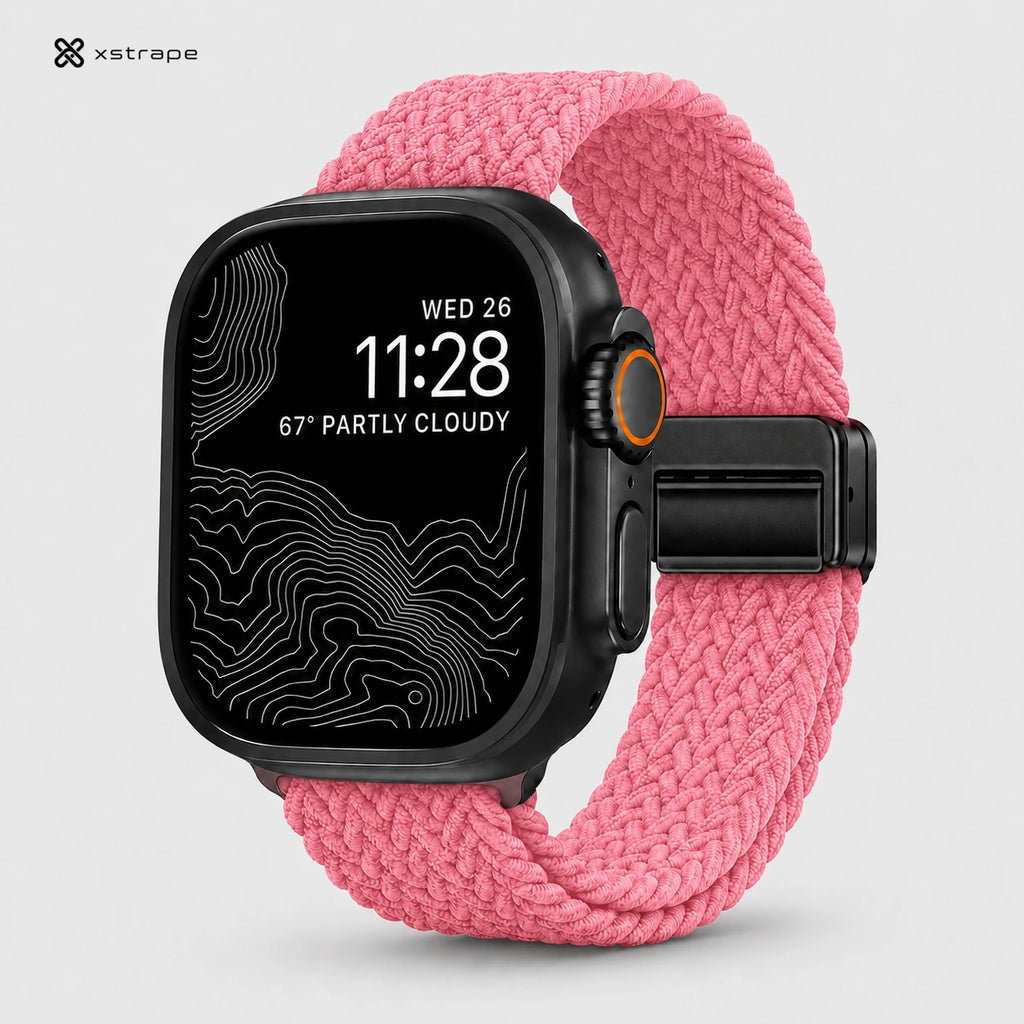 xstrape Pink Braided Stretch Apple Watch Band for Women - Elastic Nylon Loop Strap