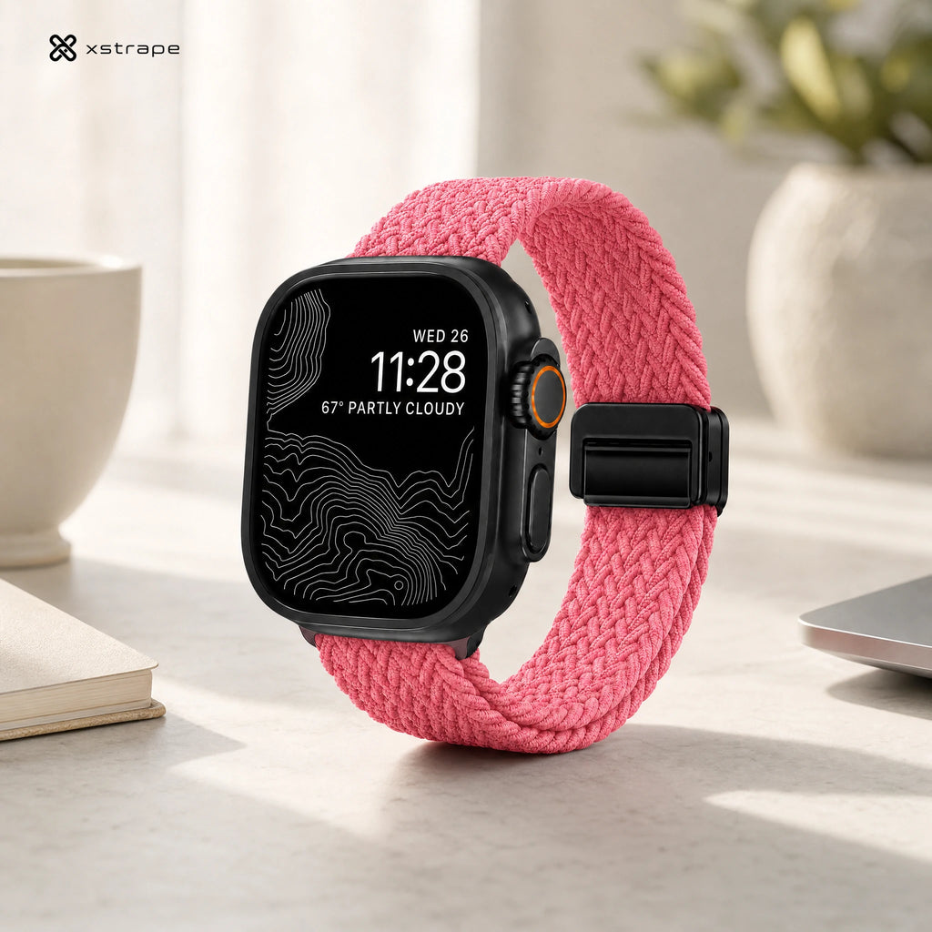 xstrape Pink Braided Stretch Apple Watch Band for Women - Elastic Nylon Loop Strap