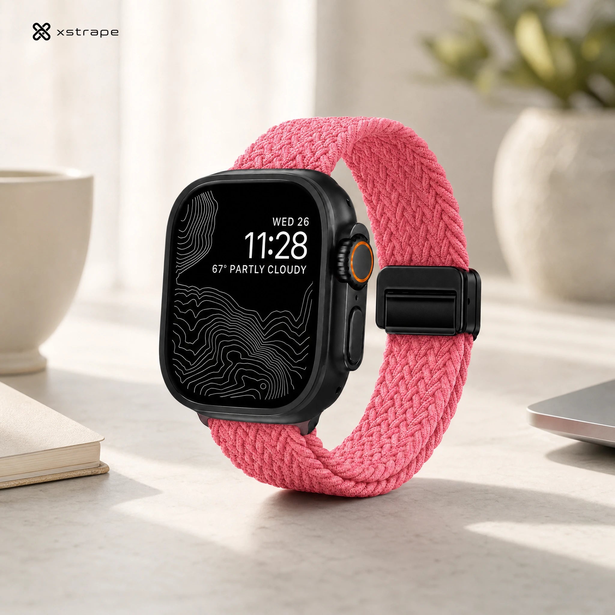xstrape Pink Braided Stretch Apple Watch Band for Women - Elastic Nylon Loop Strap