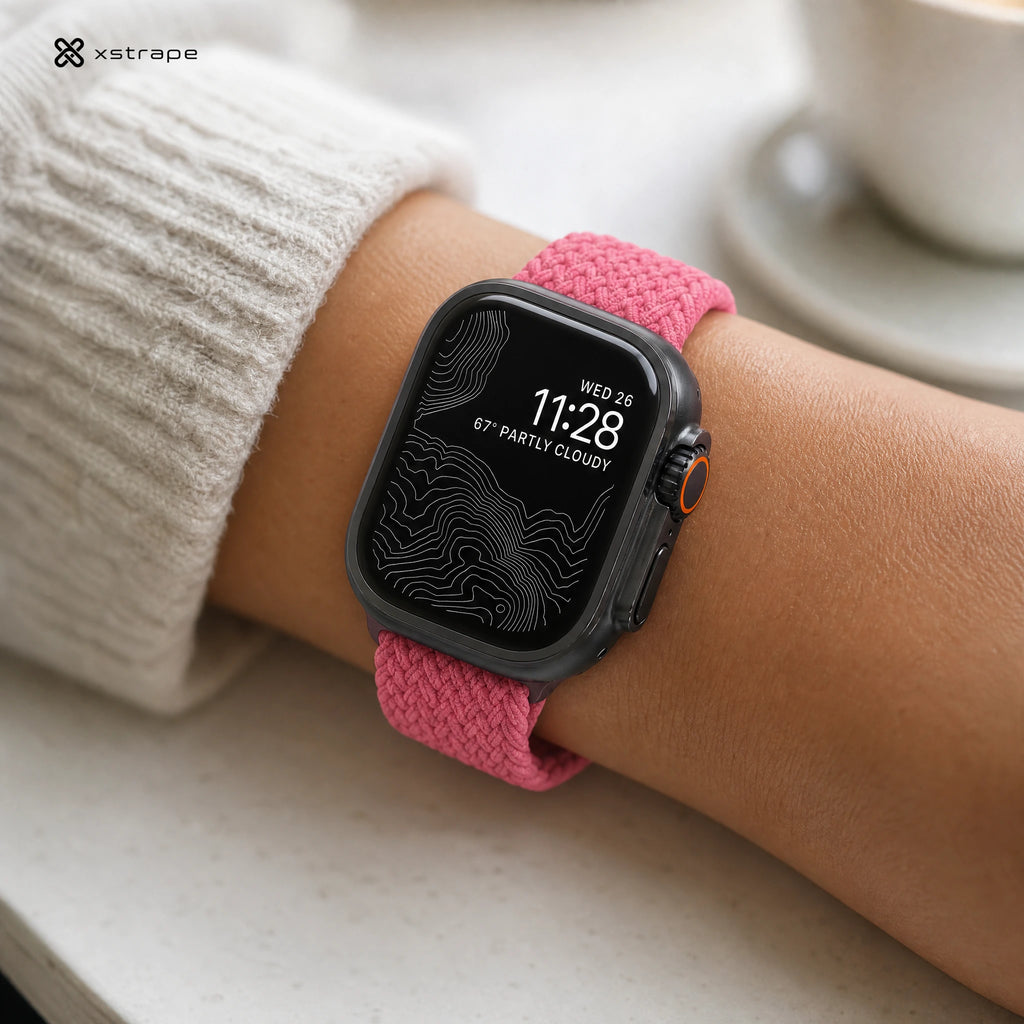 xstrape Pink Braided Stretch Apple Watch Band for Women - Elastic Nylon Loop Strap