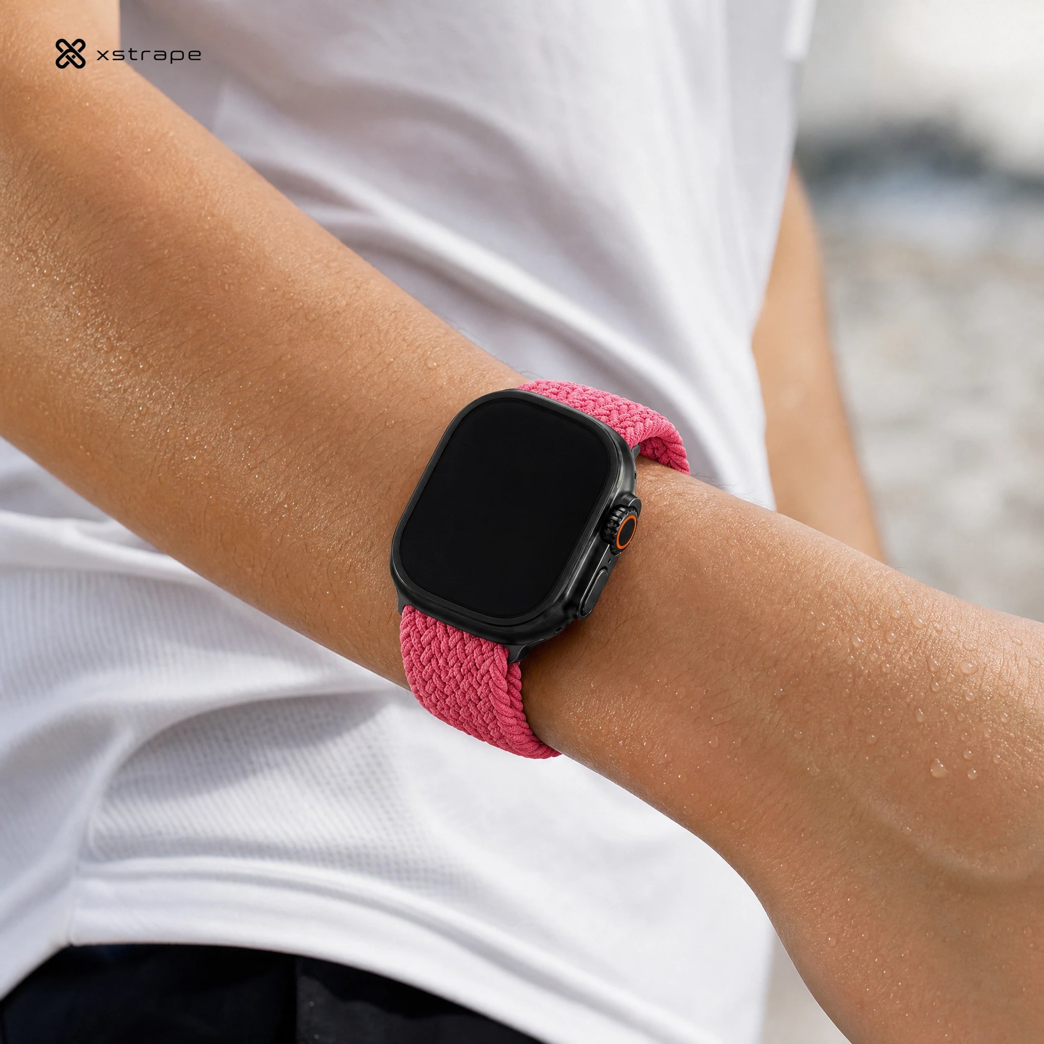 xstrape Pink Braided Stretch Apple Watch Band for Women - Elastic Nylon Loop Strap