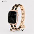 Gold Chain Apple Watch Band with Black Leather & Charms
