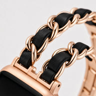 Gold Chain Apple Watch Band with Black Leather & Charms