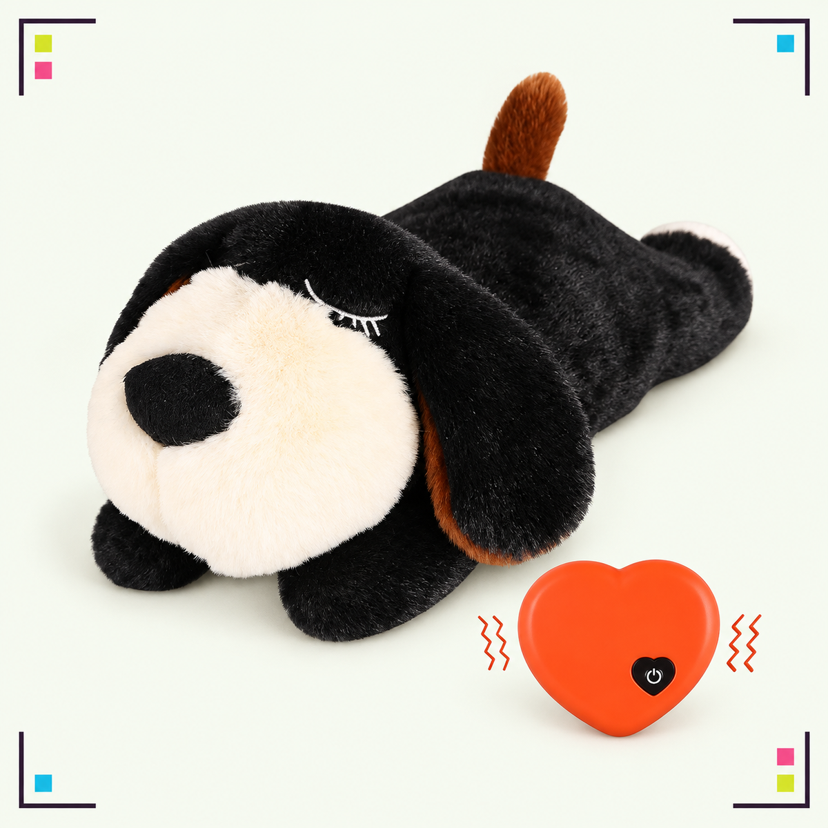 Black heartbeat plush dog toy with removable heart module