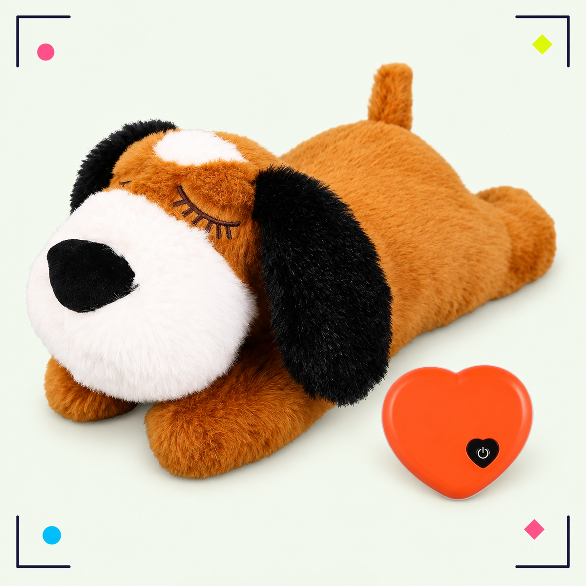 Multicolor heartbeat plush dog toy with removable heart module