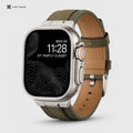 xstrape Rugged Olive Leather Apple Watch Ultra Band with Protective Metal Case