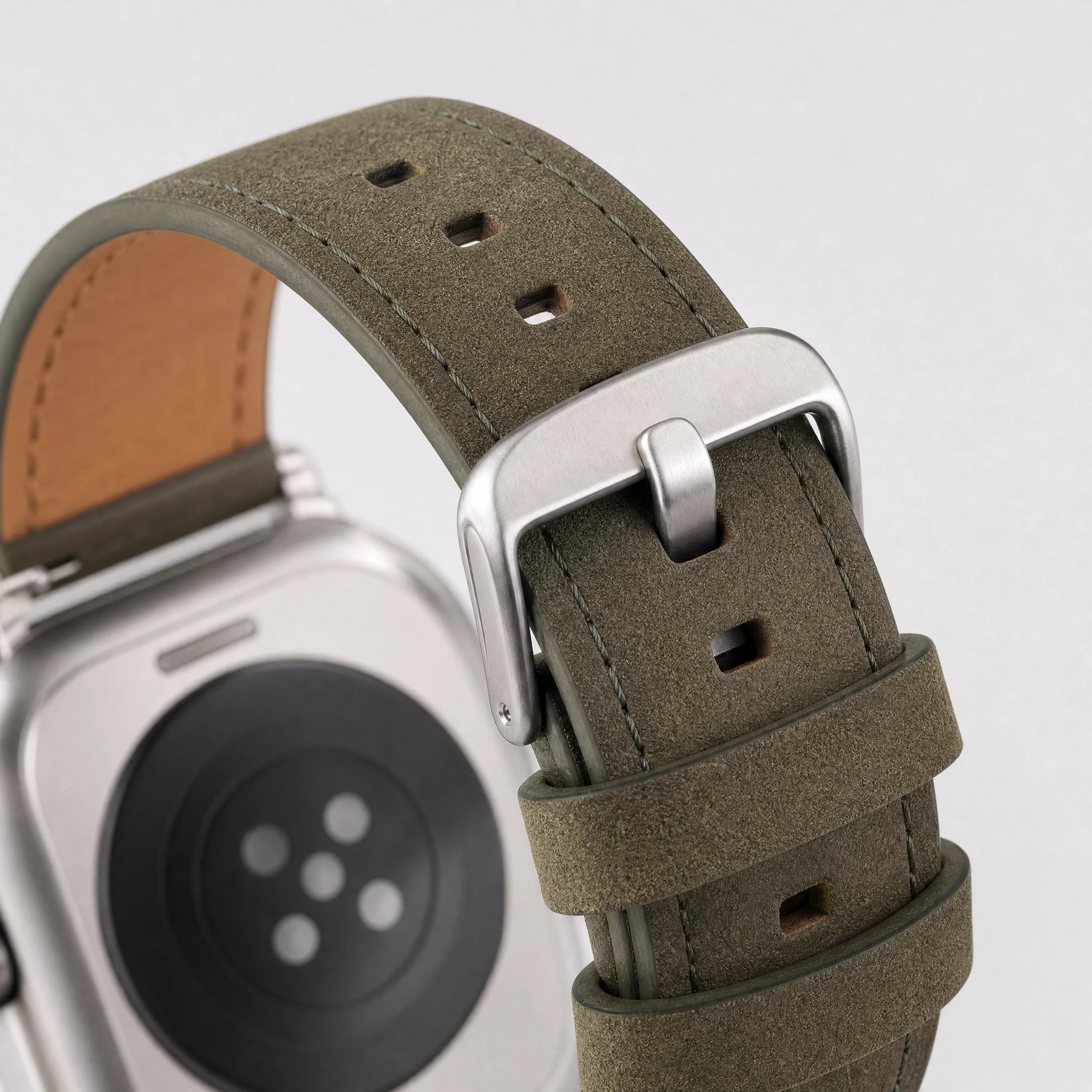xstrape Rugged Olive Leather Apple Watch Ultra Band with Protective Metal Case
