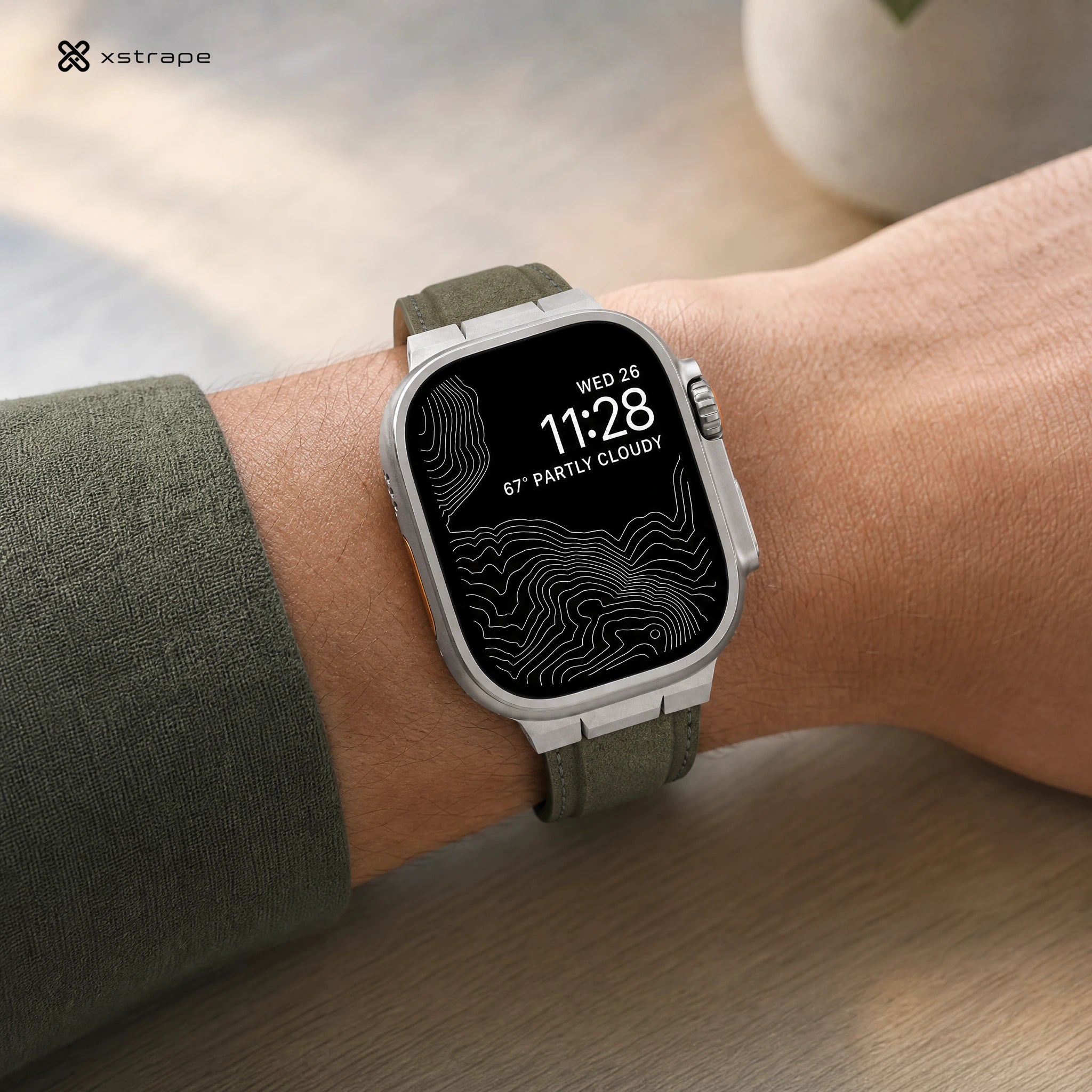 xstrape Rugged Olive Leather Apple Watch Ultra Band with Protective Metal Case