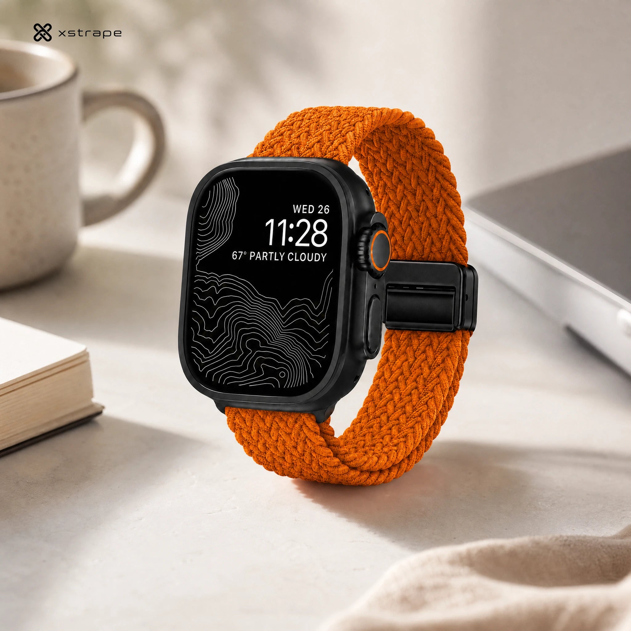 Xstrape Stylish Smartwatch with Durable Orange Braided Band