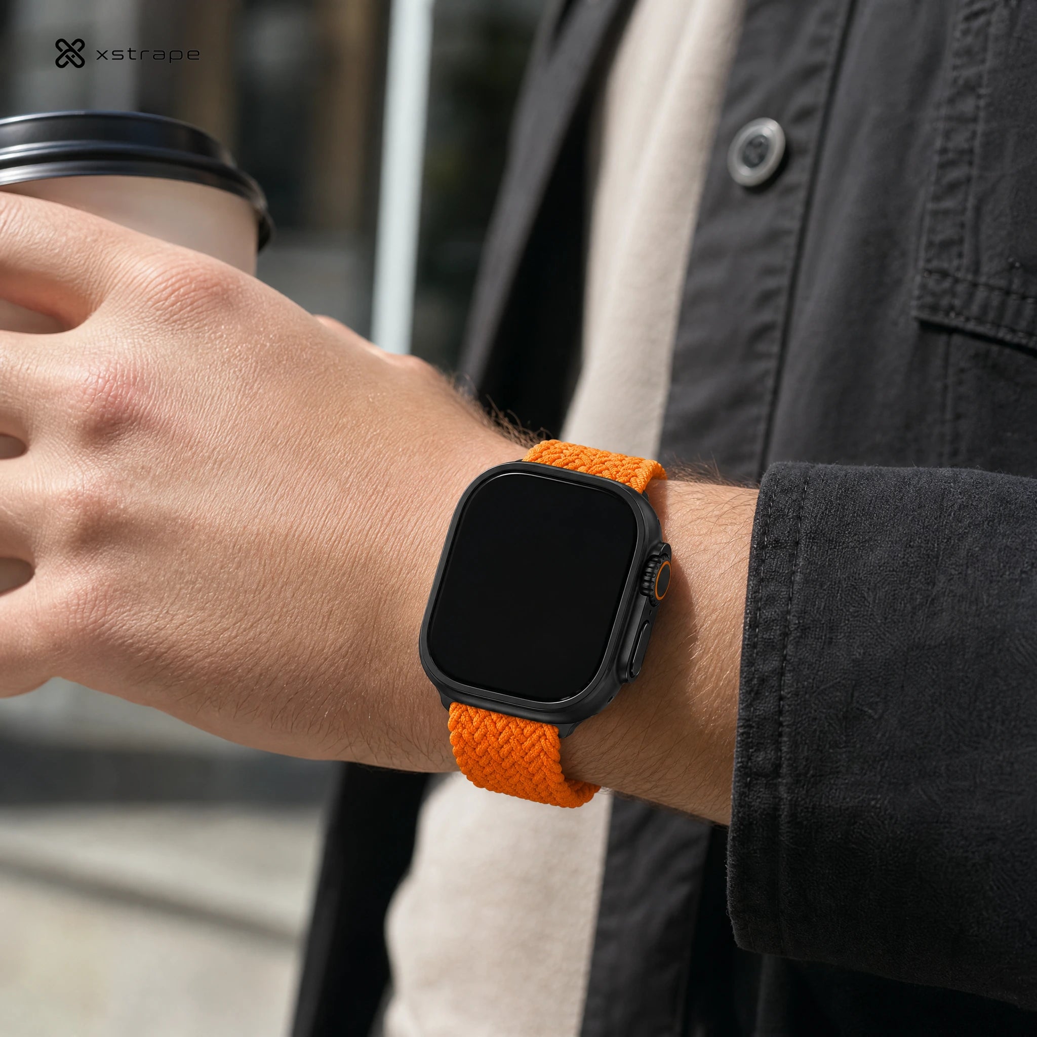 Xstrape Stylish Smartwatch with Durable Orange Braided Band