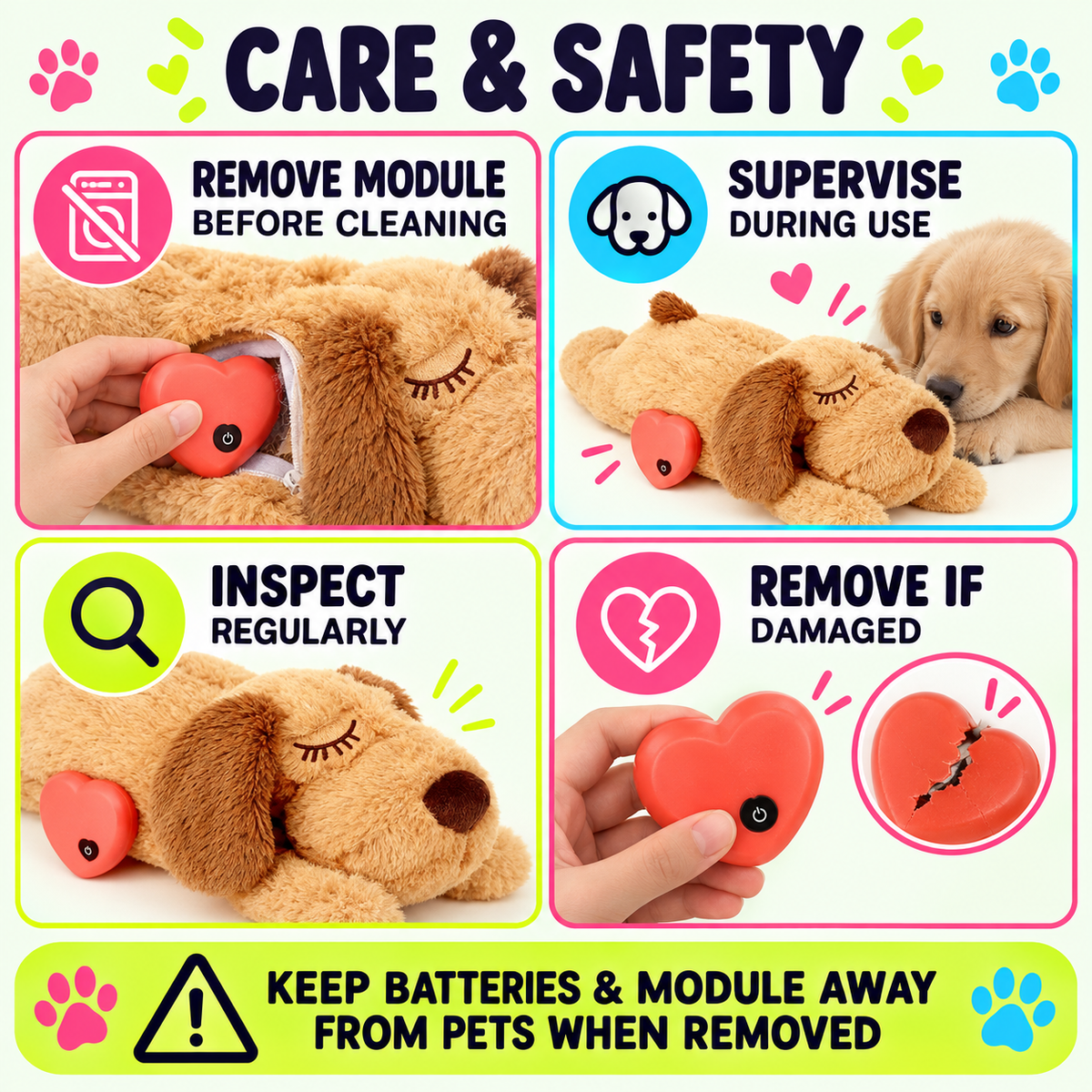 Heartbeat plush toy care and safety guidance