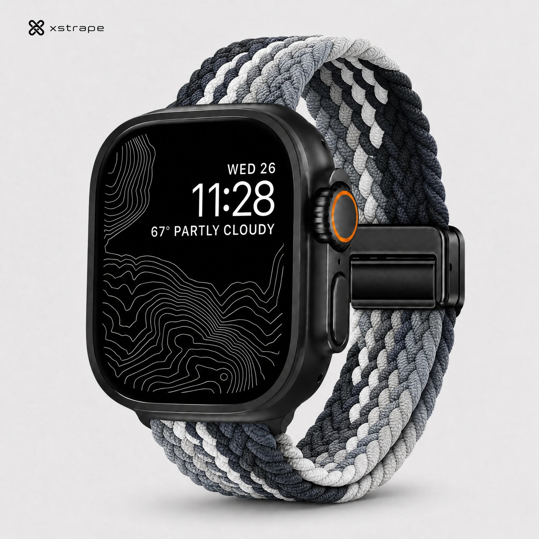 Braided Solo Loop Apple Watch Band - Black Gray White Stretch Nylon Strap