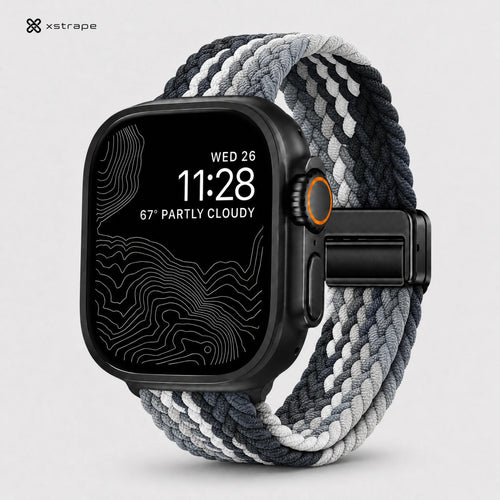 Braided Solo Loop Apple Watch Band - Black Gray White Stretch Nylon Strap