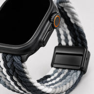 Braided Solo Loop Apple Watch Band - Black Gray White Stretch Nylon Strap