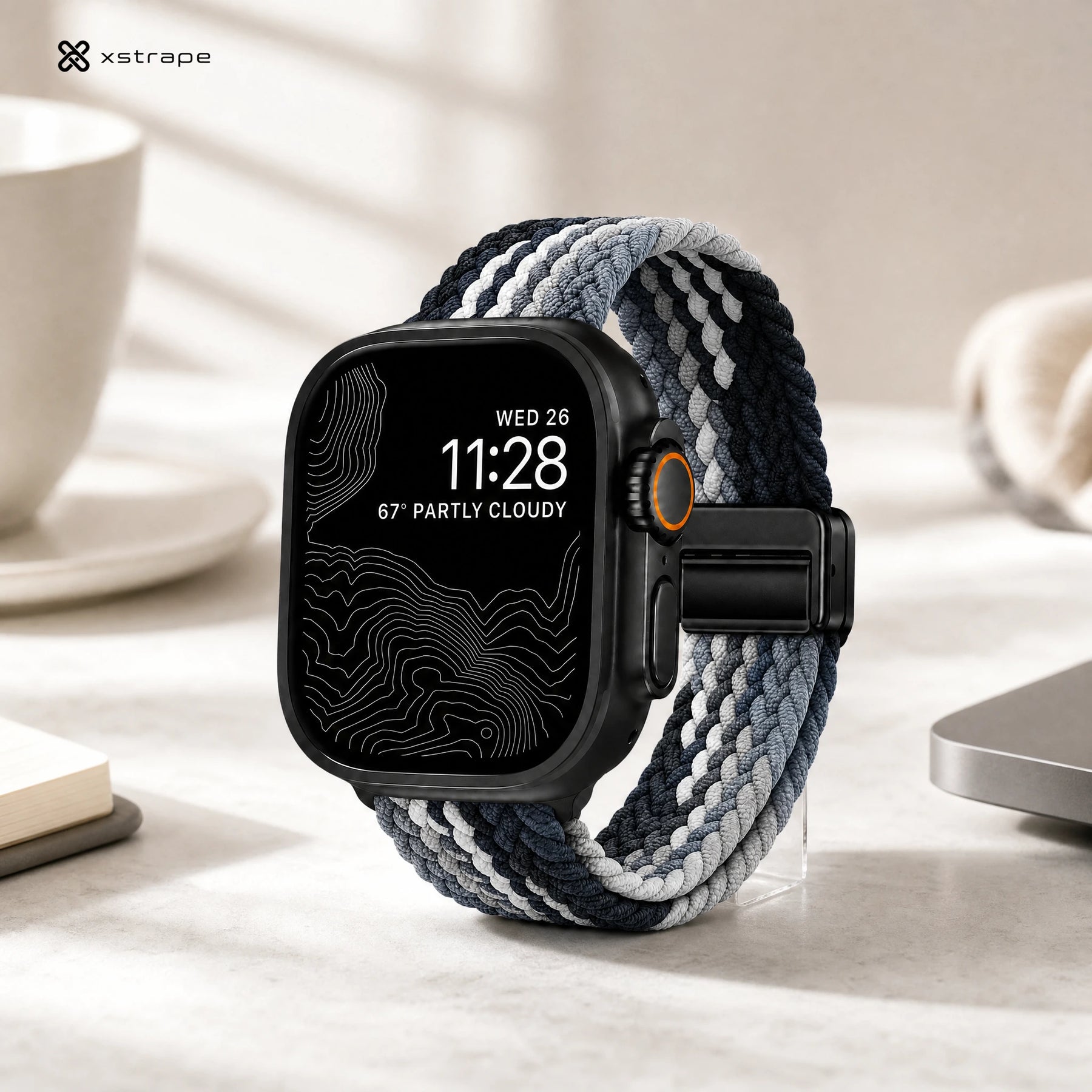 Braided Solo Loop Apple Watch Band - Black Gray White Stretch Nylon Strap