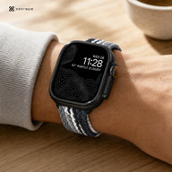 Braided Solo Loop Apple Watch Band - Black Gray White Stretch Nylon Strap