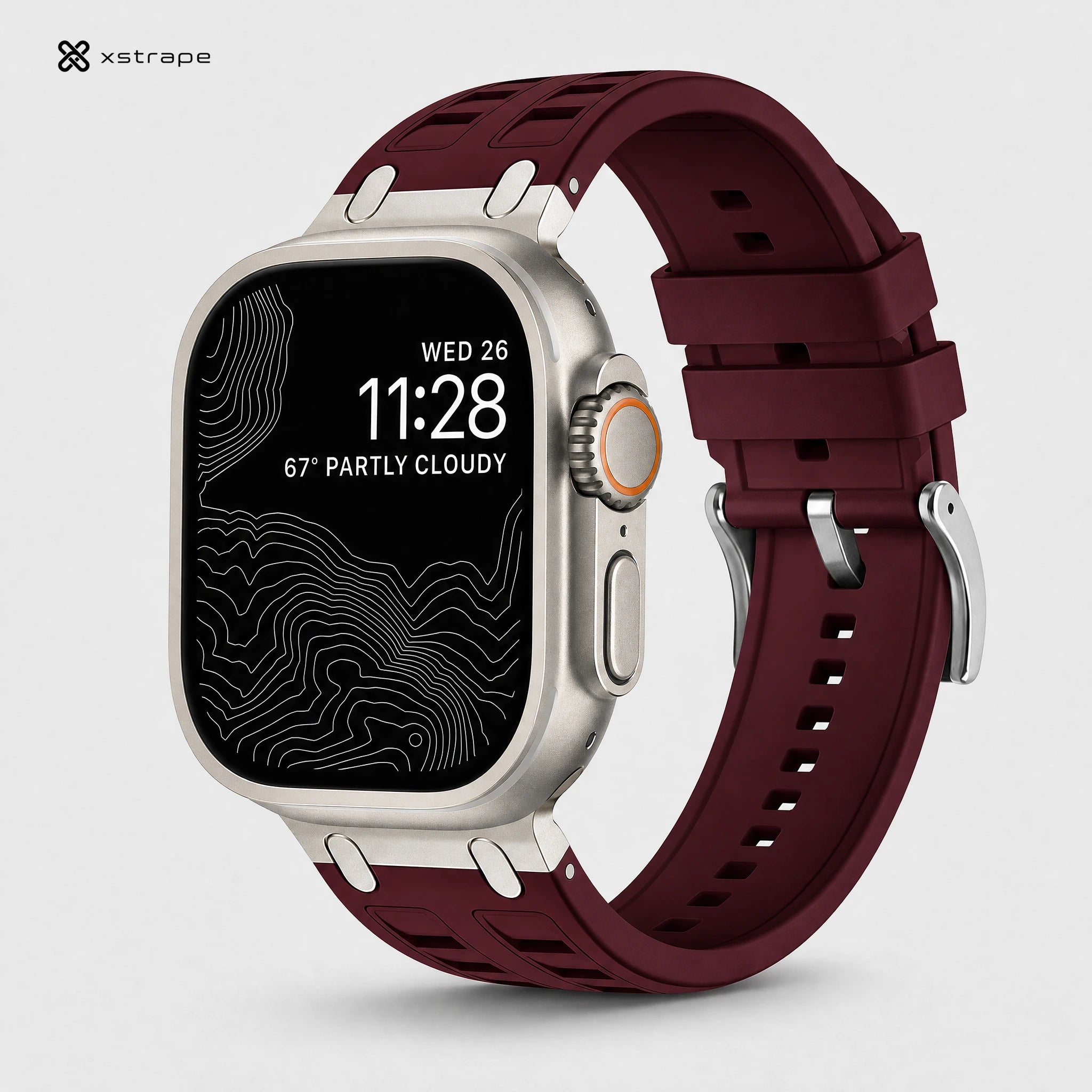 xstrape Burgundy Rugged Silicone Apple Watch Band with Metal Connectors
