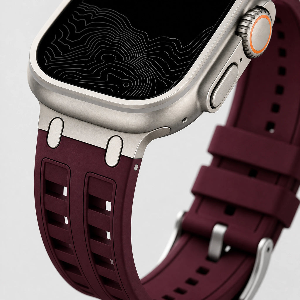 xstrape Burgundy Rugged Silicone Apple Watch Band with Metal Connectors