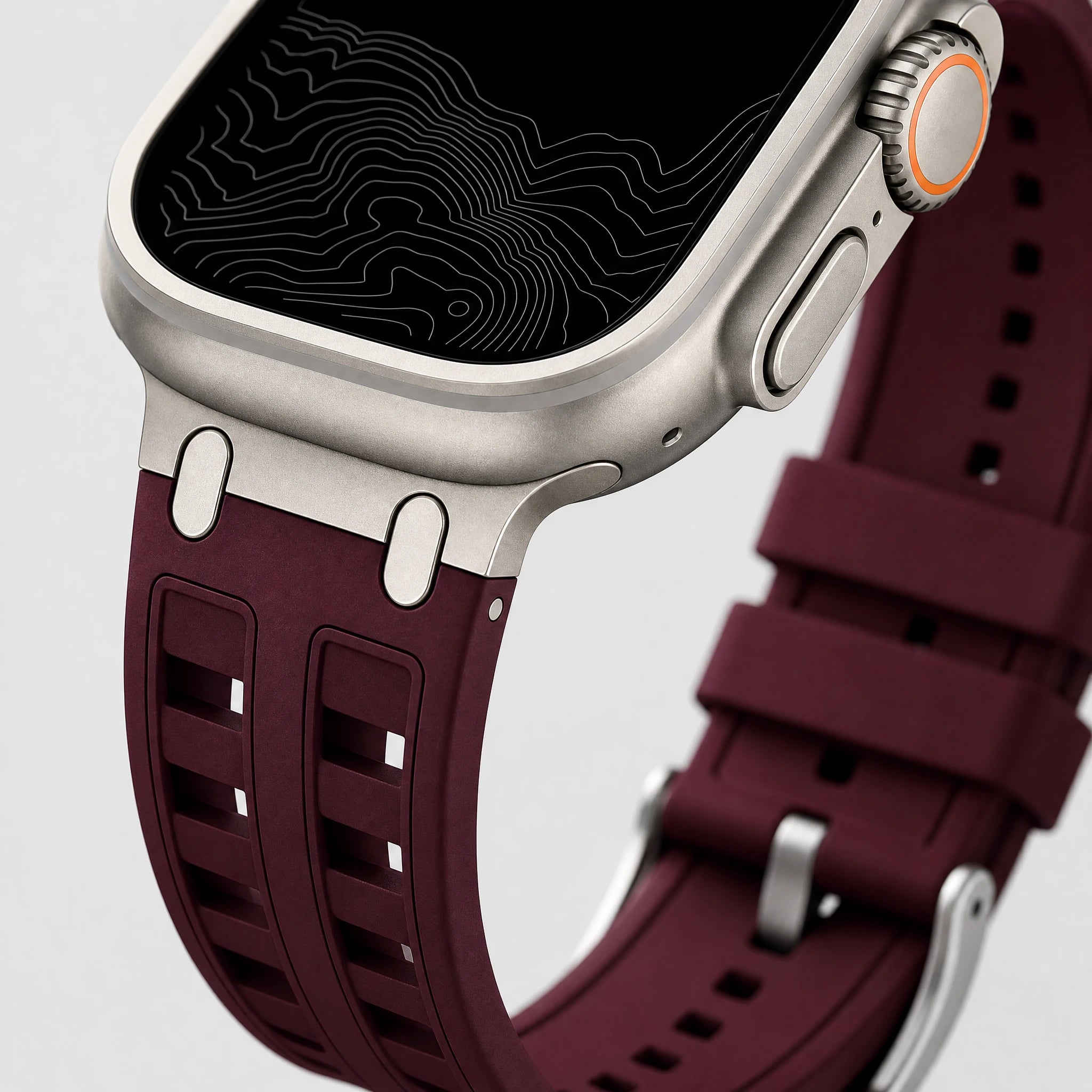xstrape Burgundy Rugged Silicone Apple Watch Band with Metal Connectors