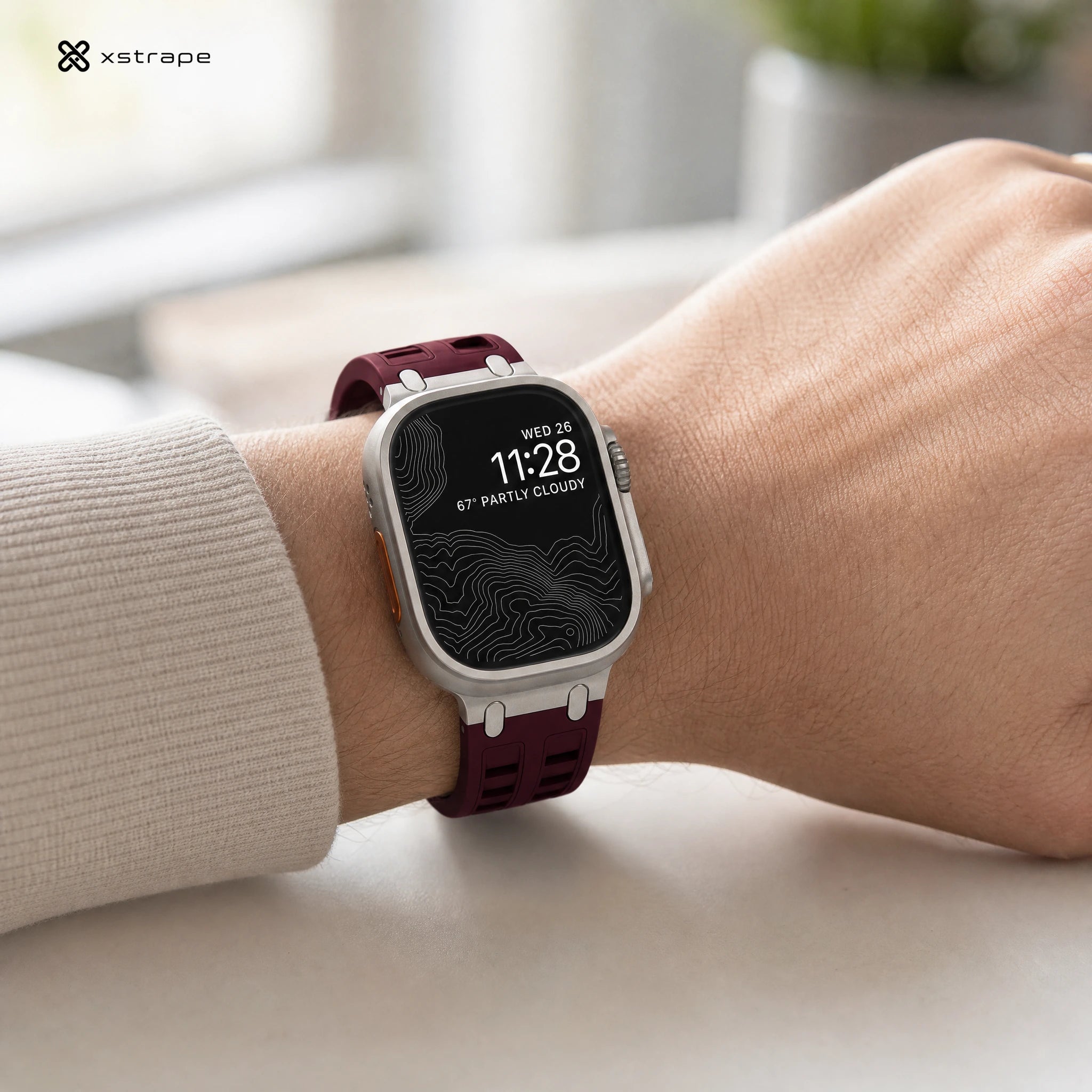 xstrape Burgundy Rugged Silicone Apple Watch Band with Metal Connectors