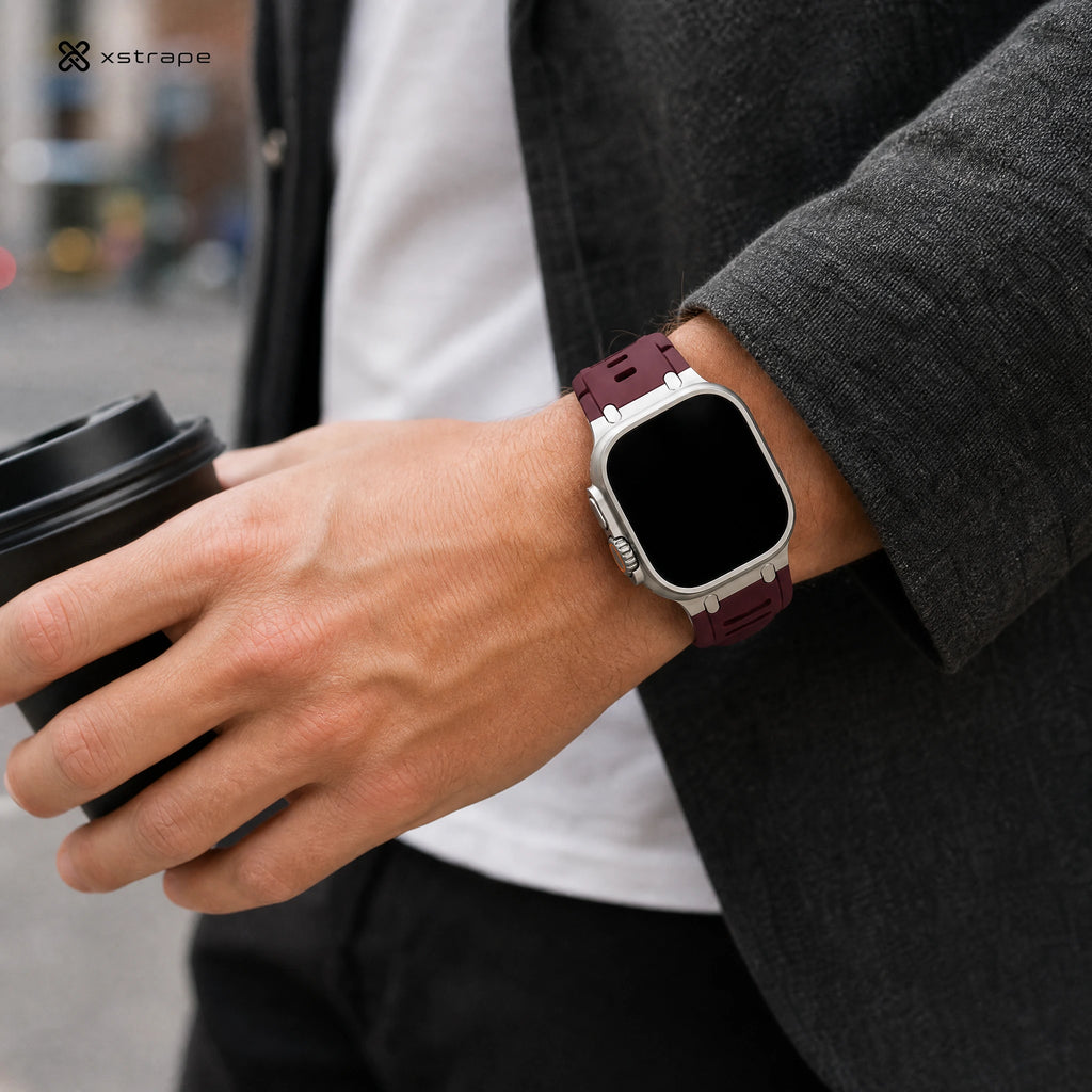 xstrape Burgundy Rugged Silicone Apple Watch Band with Metal Connectors