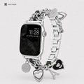 Luxury Silver Charm Apple Watch Band with Rhinestone Heart Chain Bracelet