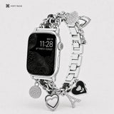 Luxury Silver Charm Apple Watch Band with Rhinestone Heart Chain Bracelet