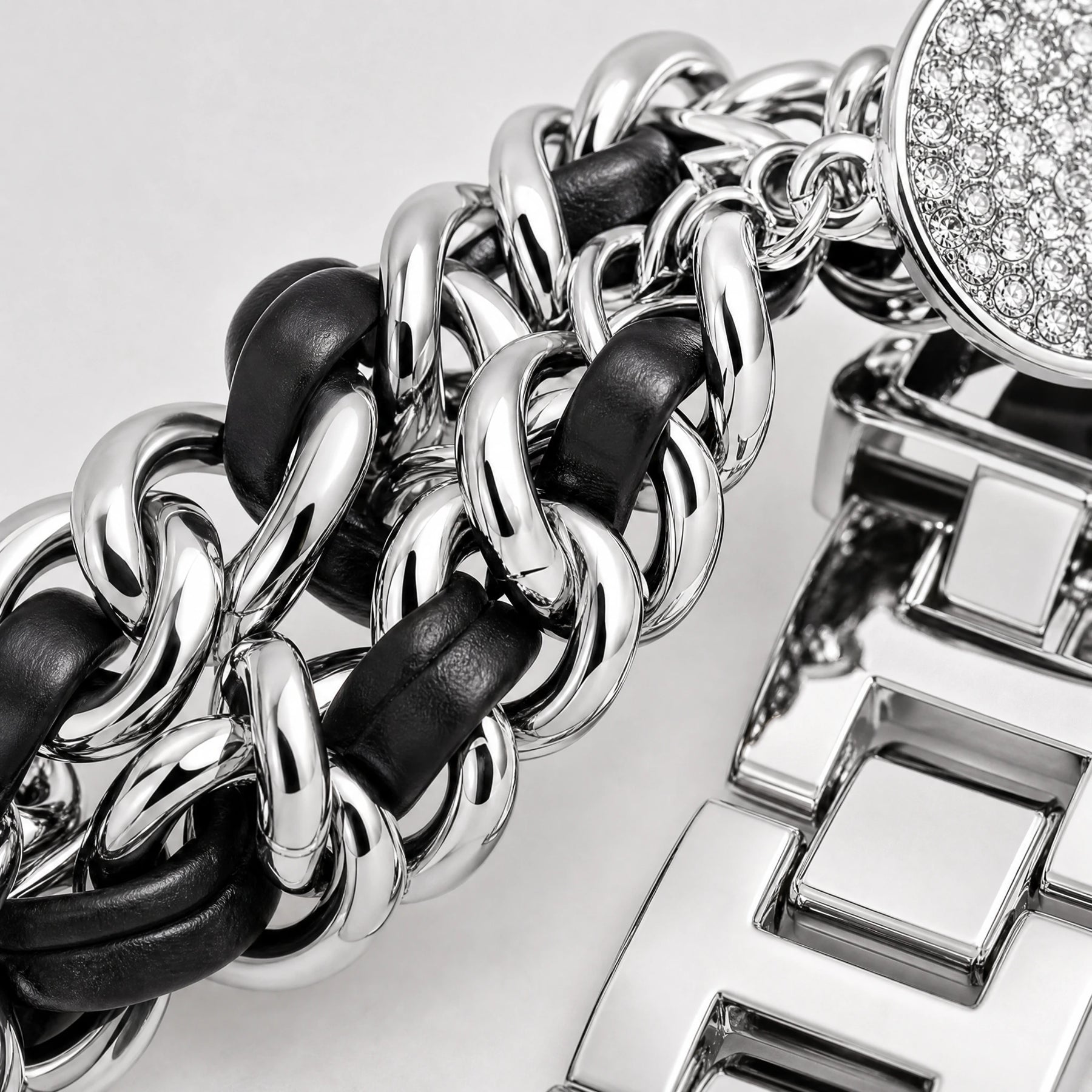 Luxury Silver Charm Apple Watch Band with Rhinestone Heart Chain Bracelet
