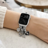 Luxury Silver Charm Apple Watch Band with Rhinestone Heart Chain Bracelet