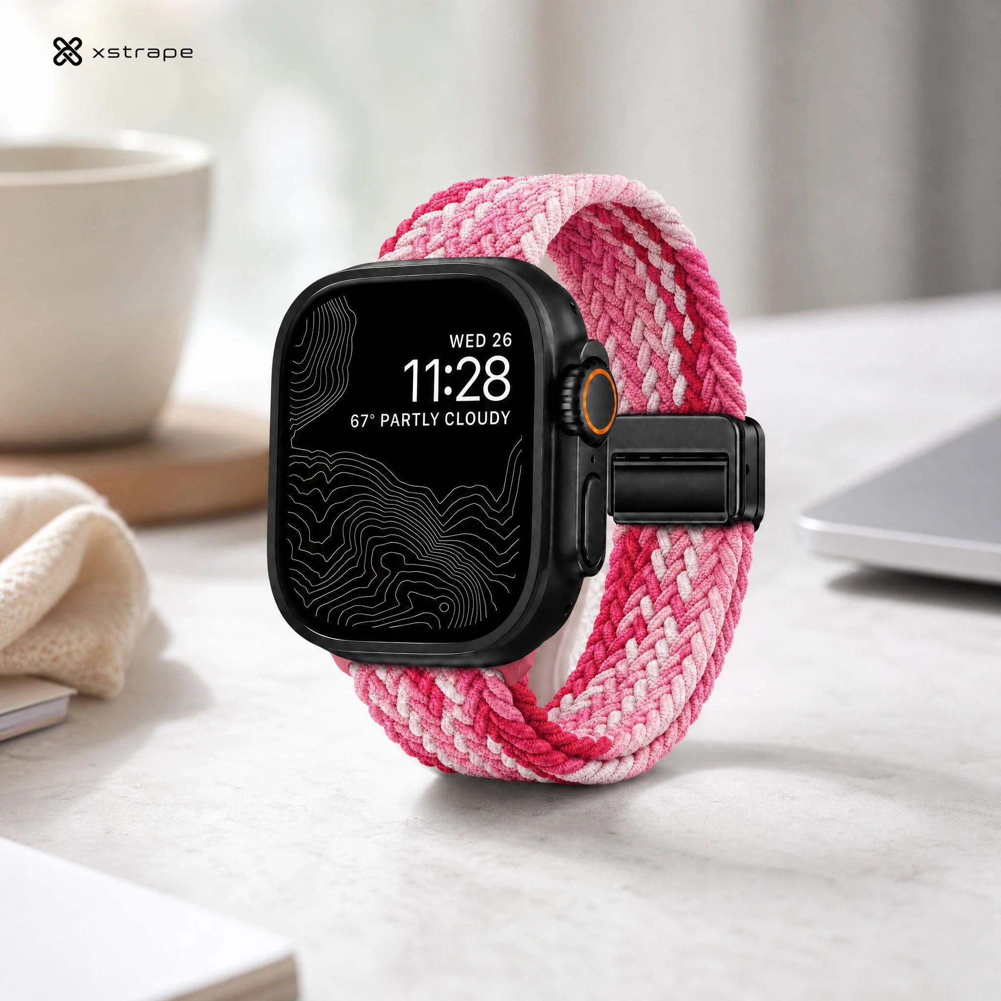 Xstrape Stylish Smartwatch with Braided Pink Band