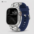 xstrape Rugged Titanium-Style Apple Watch Ultra Case with Navy Blue Silicone Band