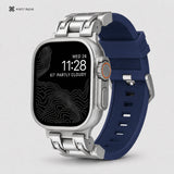 xstrape Rugged Titanium-Style Apple Watch Ultra Case with Navy Blue Silicone Band
