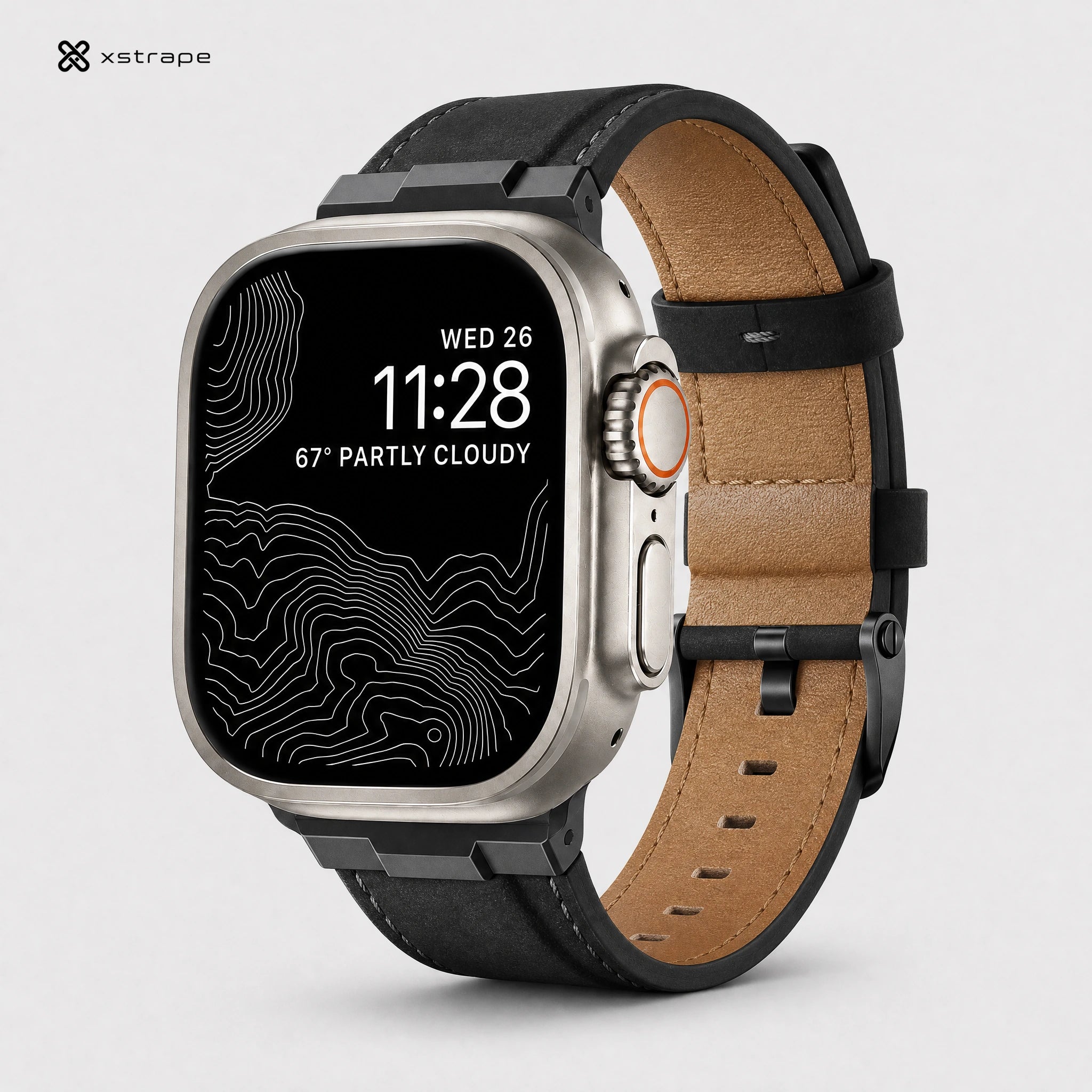 xstrape Rugged Black Leather Band with Protective Case for Apple Watch Ultra