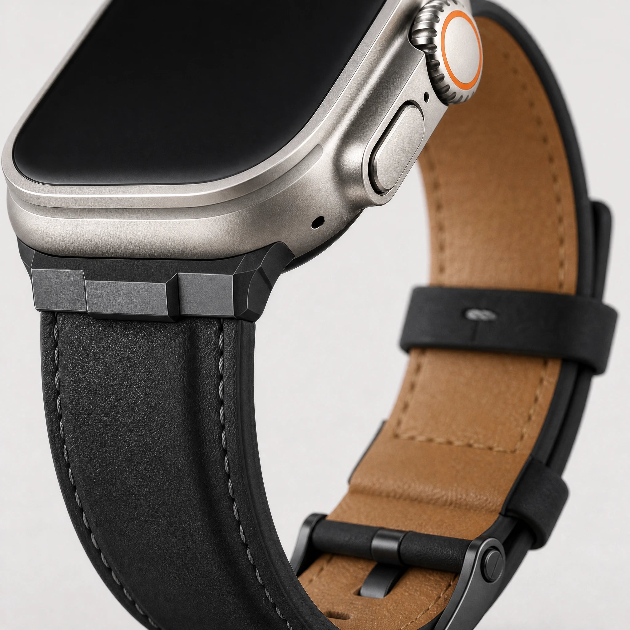 xstrape Rugged Black Leather Band with Protective Case for Apple Watch Ultra