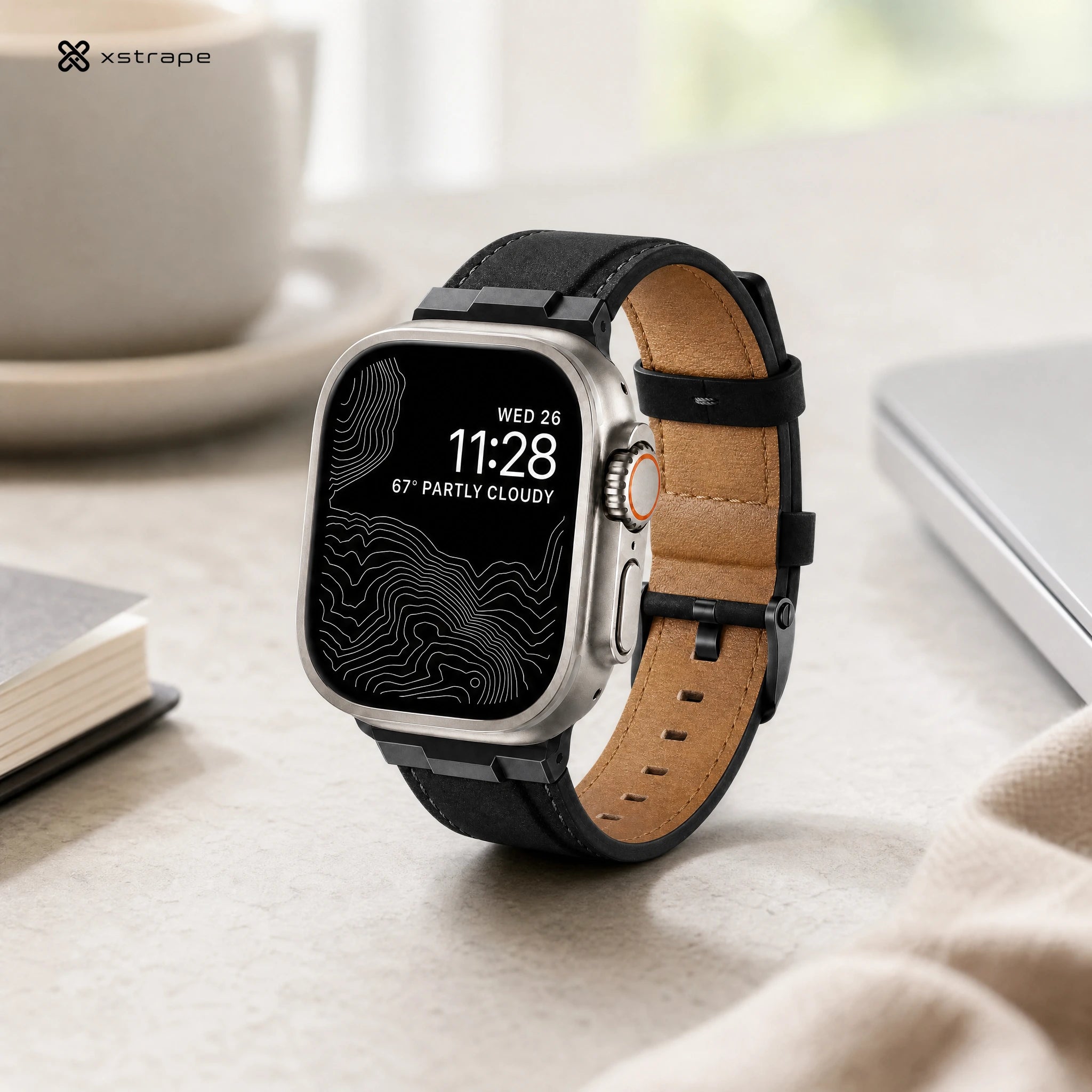 xstrape Rugged Black Leather Band with Protective Case for Apple Watch Ultra