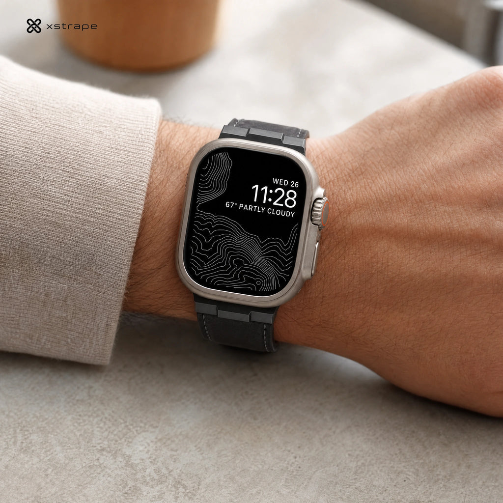 xstrape Rugged Black Leather Band with Protective Case for Apple Watch Ultra
