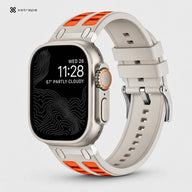 Rugged Silicone Sport Band for Apple Watch Ultra - Sand Beige with Orange Accents