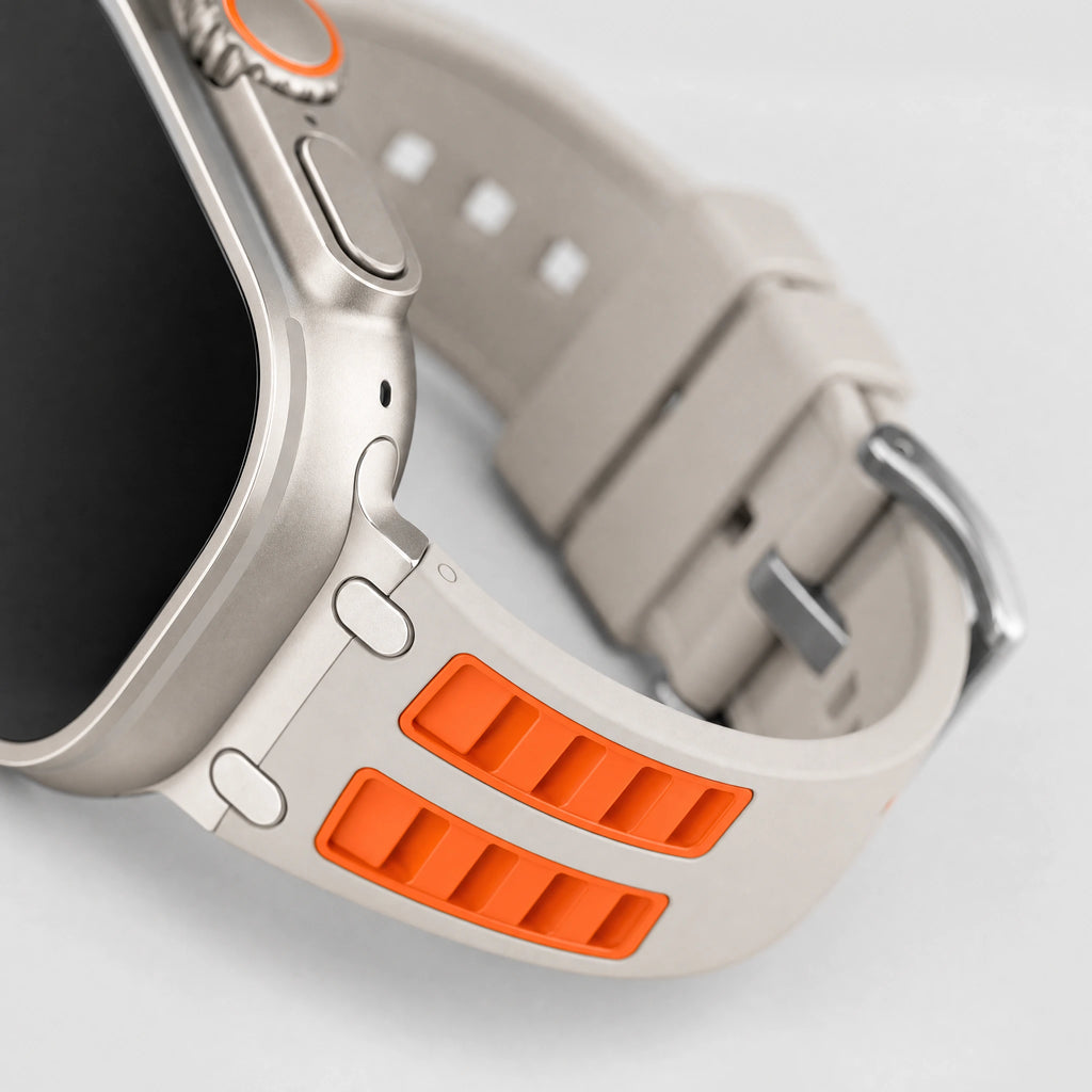 Rugged Silicone Sport Band for Apple Watch Ultra - Sand Beige with Orange Accents